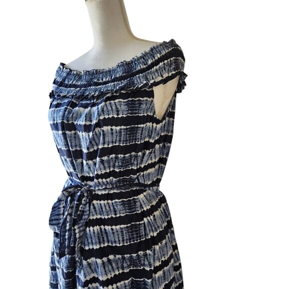 NWT Michael Kors Women's Striped Off-Shoulder Chambray Maxi Dress - Picture 3 of 6